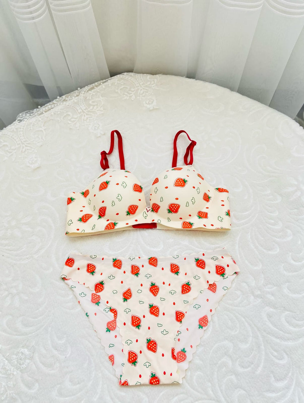 Strawberry Print Soft Comfort Bra Set 🍓