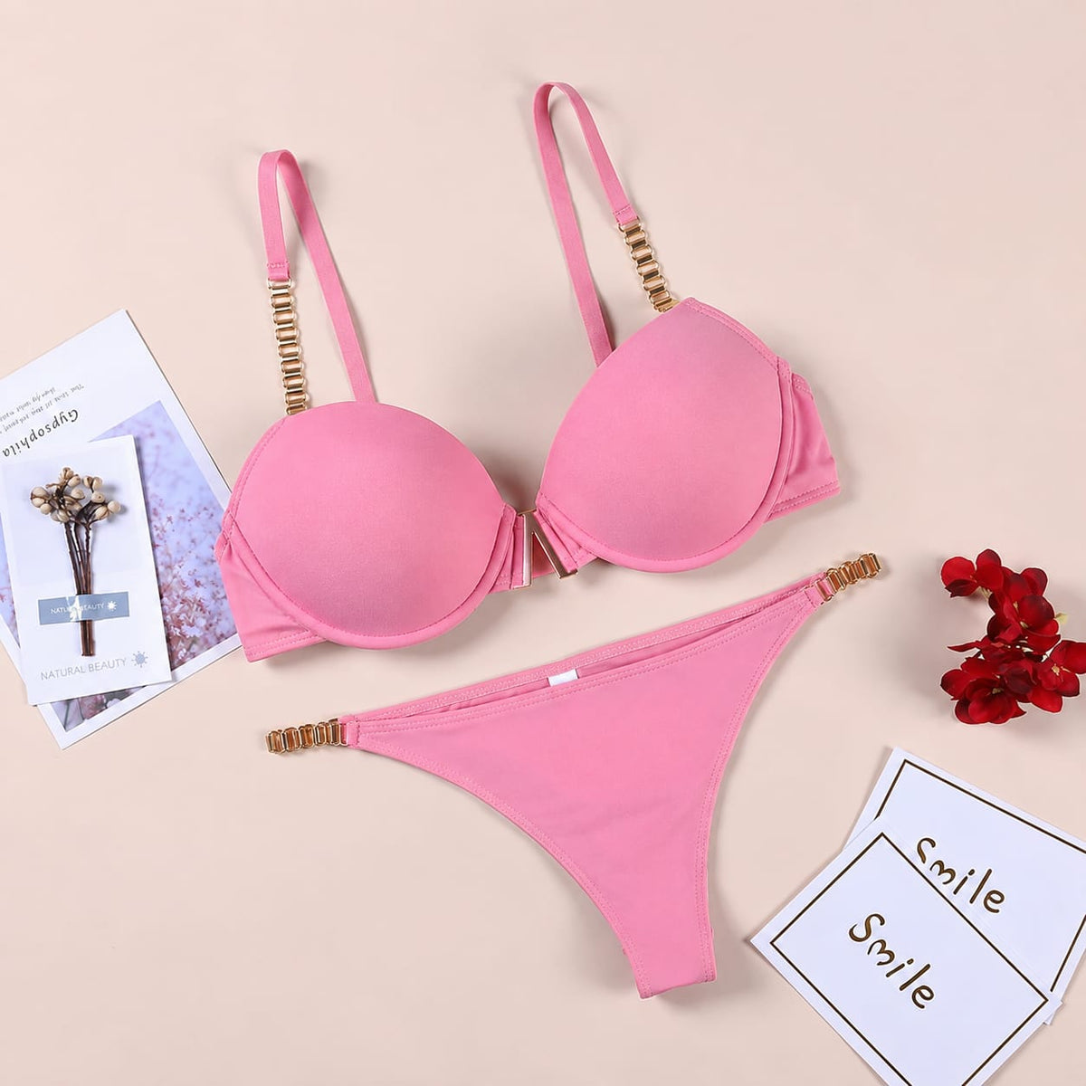 Luxury Gold Chain Push-Up Bra Set