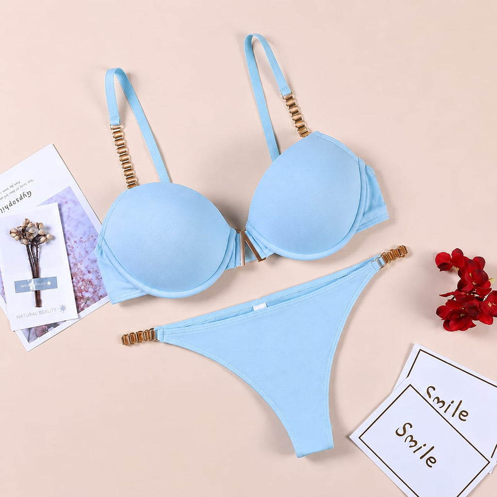 Luxury Gold Chain Push-Up Bra Set