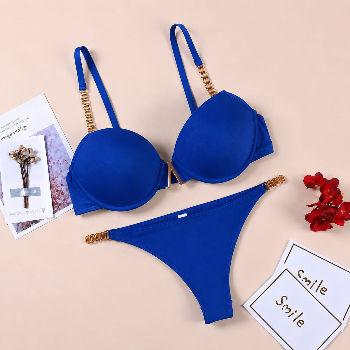 Luxury Gold Chain Push-Up Bra Set