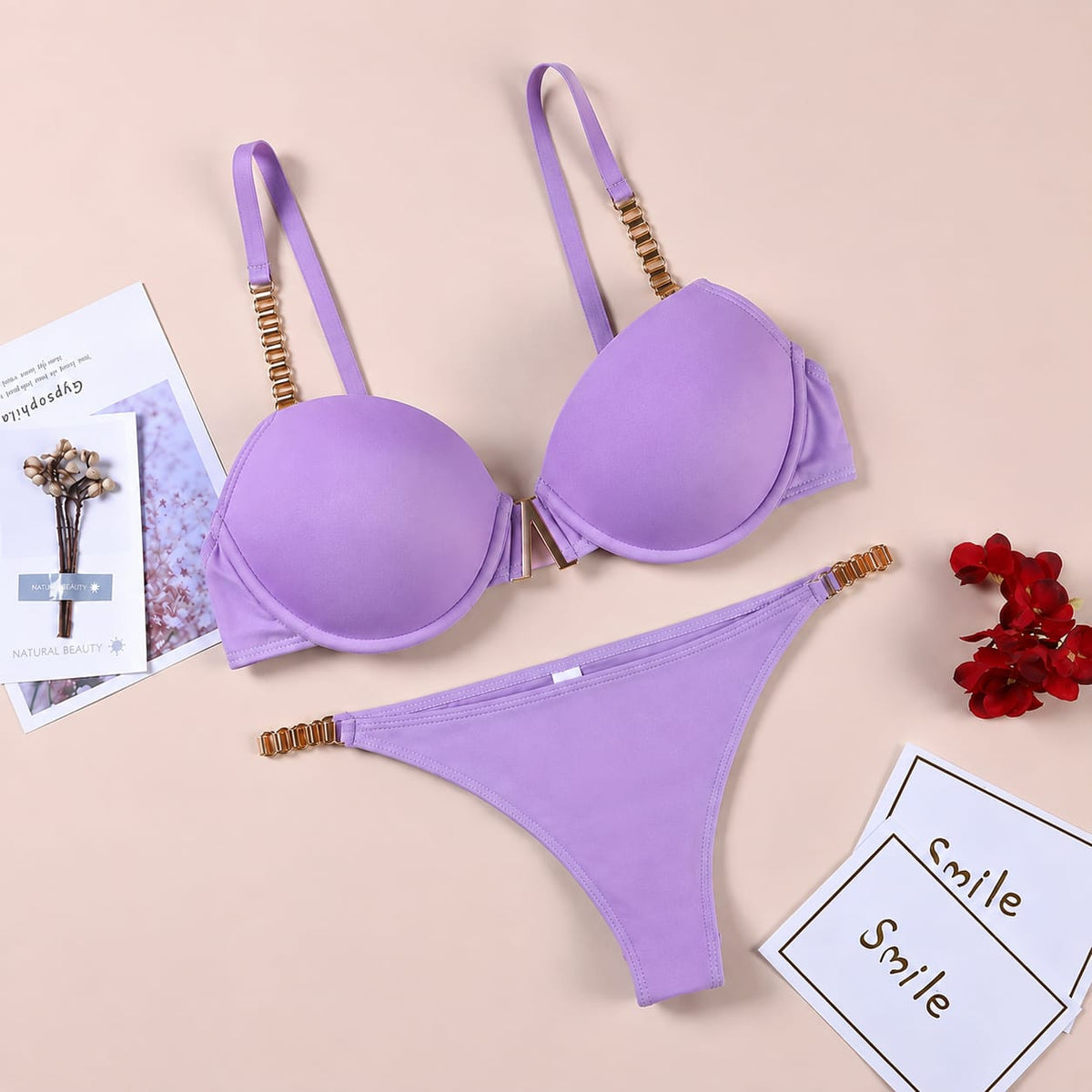 Luxury Gold Chain Push-Up Bra Set