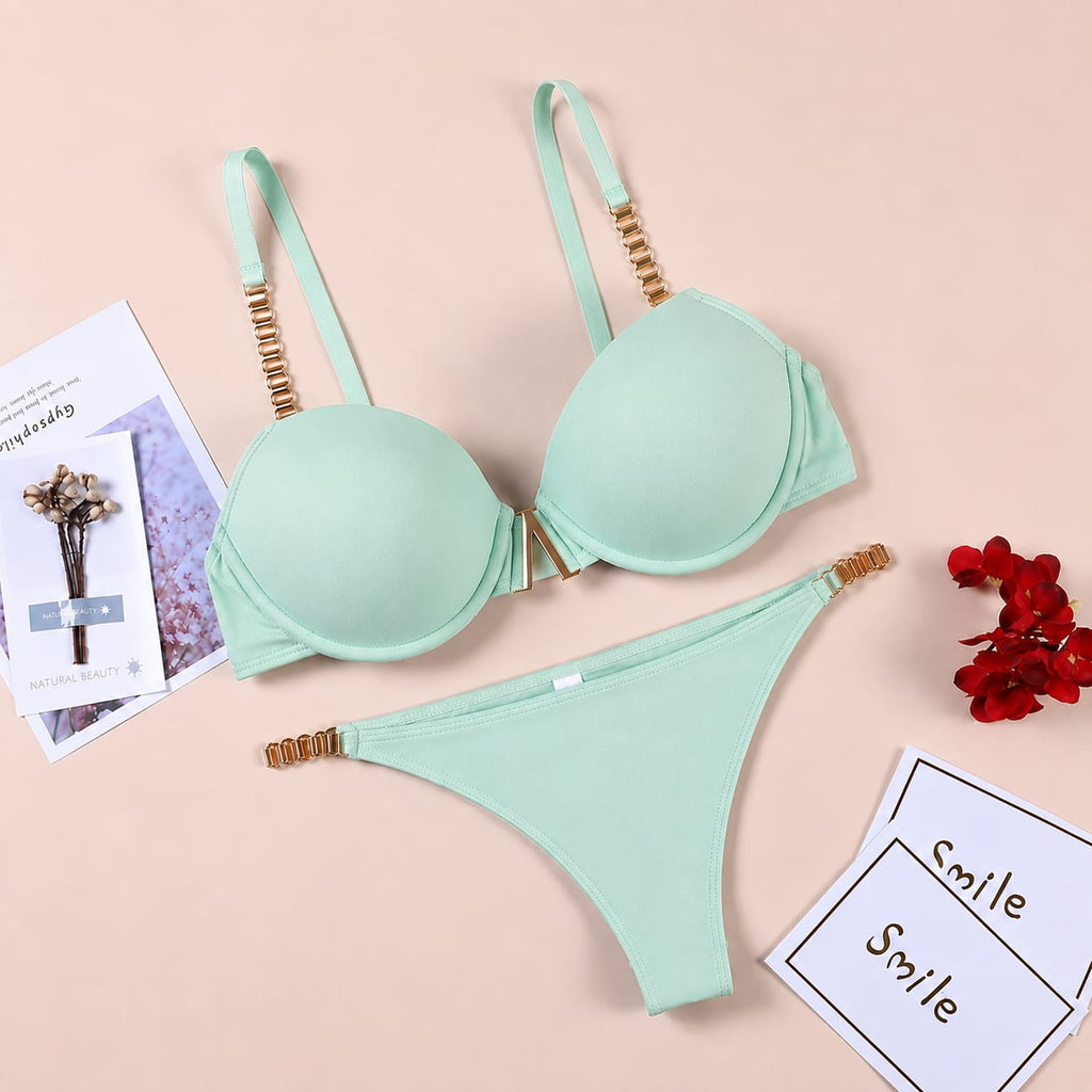 Luxury Gold Chain Push-Up Bra Set