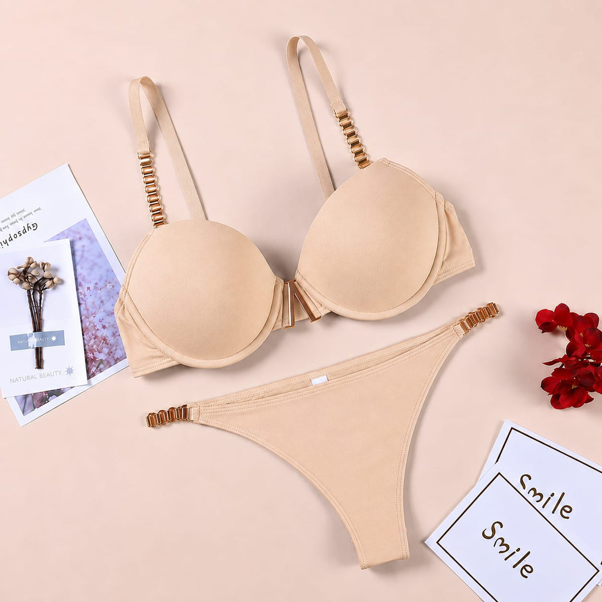 Luxury Gold Chain Push-Up Bra Set